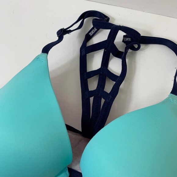 PINK Wear Everywhere Push-up Bra Front Close Bra Aquamarine Size 32D - Picture 3 of 7